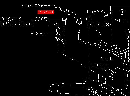 Water hose engine to expansion MY99 GC8 21144AA010