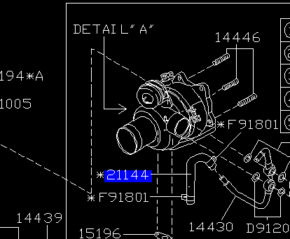 Water hose to turbo with shield GC and early GD 21144AA020